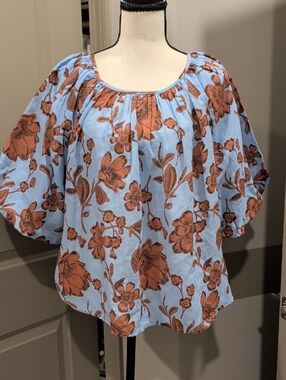 a.n.a Blue Top with Brown Floral Print
